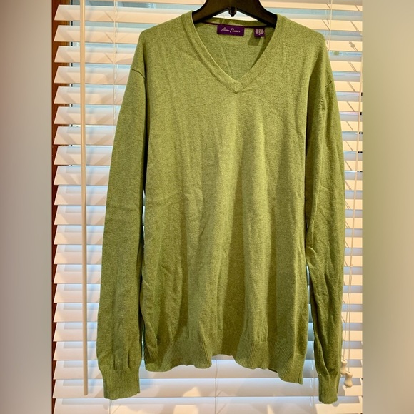 Alan Flusser Sweater Mens Size L Cotton Blend Pullover Green  V Neck Long Sleeve - Picture 1 of 6